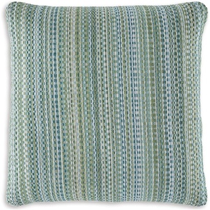 Signature Design by Ashley Keithley Next-Gen Nuvella Casual Indoor/Outdoor UV Resistant Striped 18 x 18 Inches Pillow with Removable Cover and Zipper Closure, Light Green & Blue