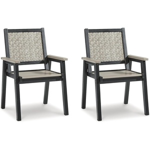 Signature Design by Ashley Mount Valley Contemporary Outdoor Dining Table with Umbrella Option, Light Gray & Black(Arm Chair)