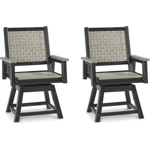 Signature Design by Ashley Mount Valley Contemporary Outdoor Dining Table with Umbrella Option, Light Gray & Black(Swivel)