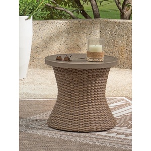 Signature Design by Ashley Revare Beach Casual Weather and Rust Resistant Outdoor End Table with Umbrella Hole, Medium Brown