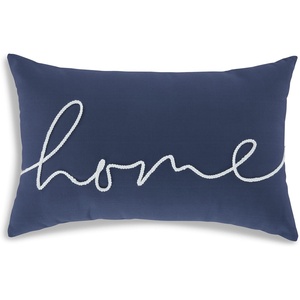 Signature Design by Ashley Velvetley Scandinavian Rectangular Indoor/Outdoor Pillow with Scripted Accent, 22″ x 14″, Blue & White