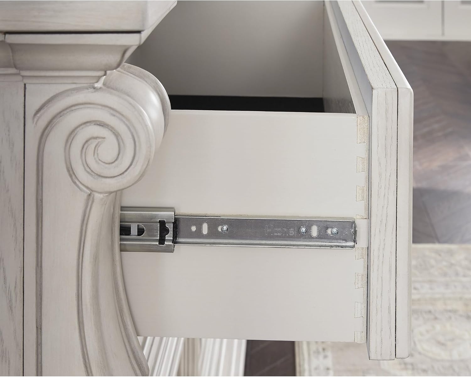 image:imageSignature Design by Ashley Andonhall Dresser and Mirror Ornate Traditional Storage with SmoothGlide Drawers Hardwood Solids and Veneers Bedroom Furniture Set Antiqued White