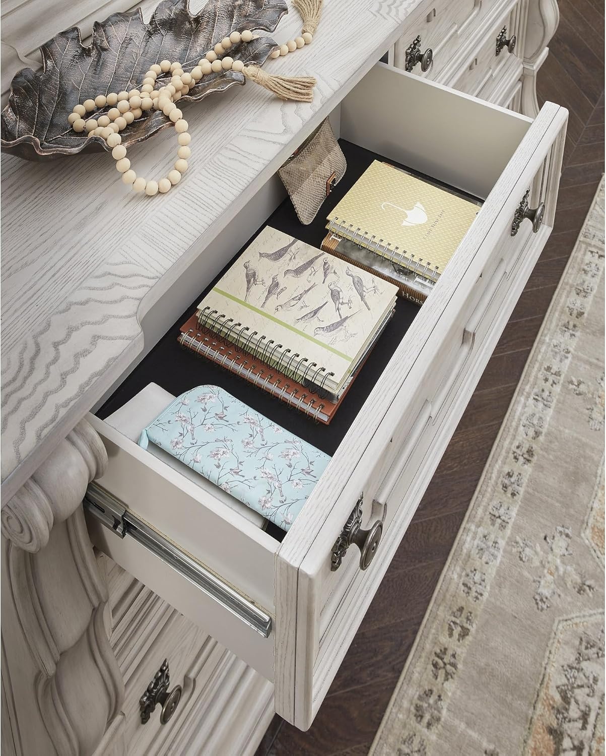 image:imageSignature Design by Ashley Andonhall Dresser and Mirror Ornate Traditional Storage with SmoothGlide Drawers Hardwood Solids and Veneers Bedroom Furniture Set Antiqued White