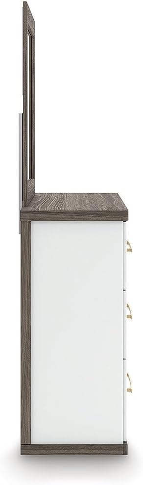 image:imageSignature Design by Ashley Mazilar Dresser with Mirror Bedroom Storage Engineered Wood and Decorative Laminate 6Drawer Design with Modern Hardware BrownMatte White