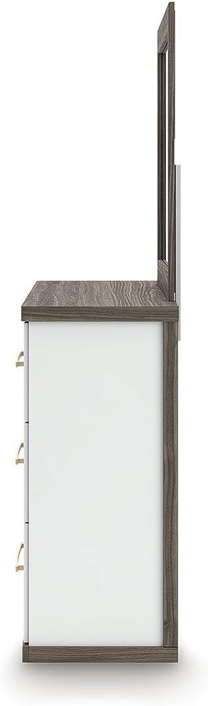image:imageSignature Design by Ashley Mazilar Dresser with Mirror Bedroom Storage Engineered Wood and Decorative Laminate 6Drawer Design with Modern Hardware BrownMatte White