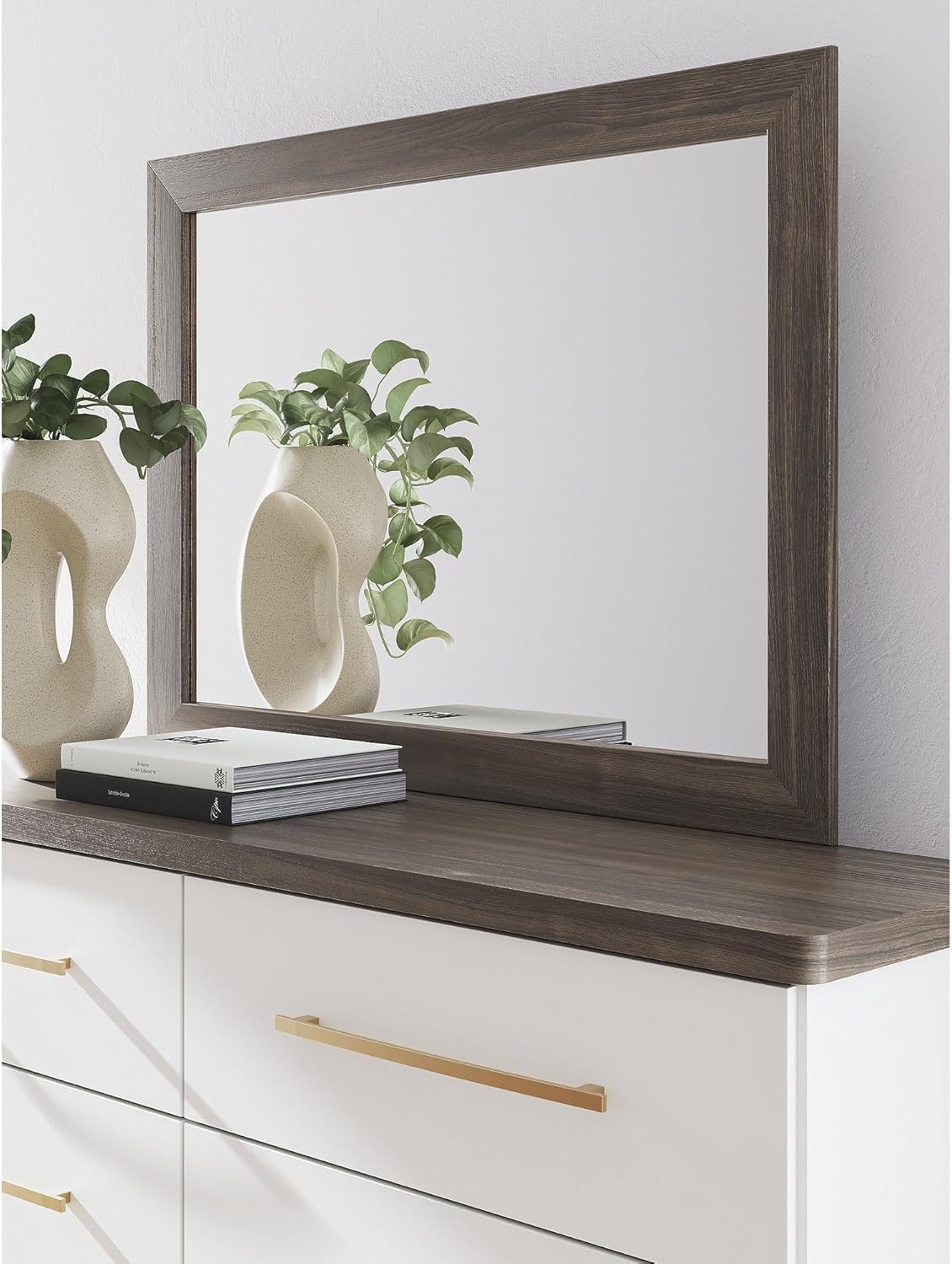 image:imageSignature Design by Ashley Mazilar Dresser with Mirror Bedroom Storage Engineered Wood and Decorative Laminate 6Drawer Design with Modern Hardware BrownMatte White