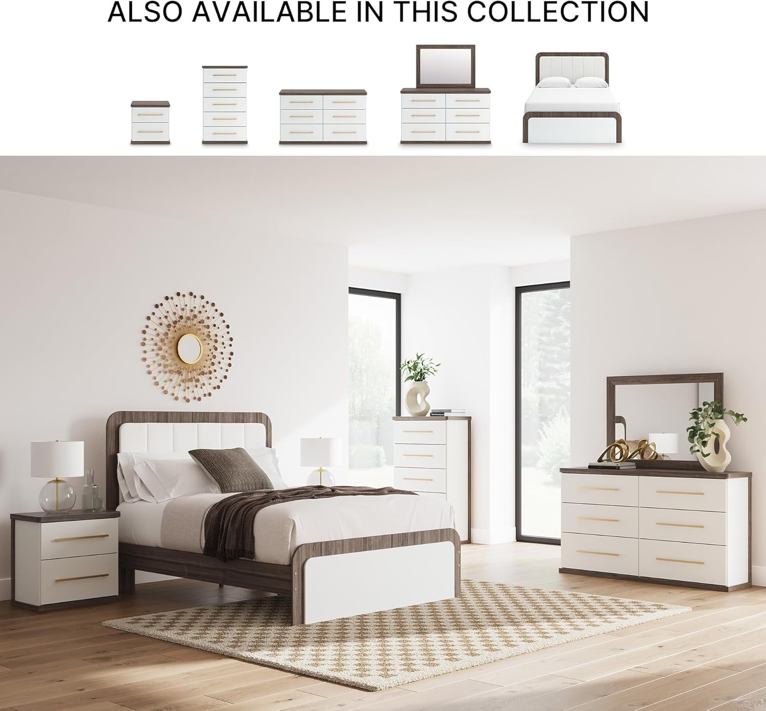 image:imageSignature Design by Ashley Mazilar Dresser with Mirror Bedroom Storage Engineered Wood and Decorative Laminate 6Drawer Design with Modern Hardware BrownMatte White