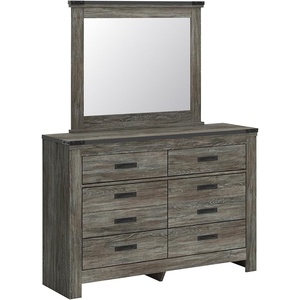 Signature Design by Ashley Frandern Dresser with Mirror, 8 Smooth-Gliding Drawers, Engineered Wood Storage for Bedroom, Rustic Warm Gray Oak Grain, 54.5″ Wide