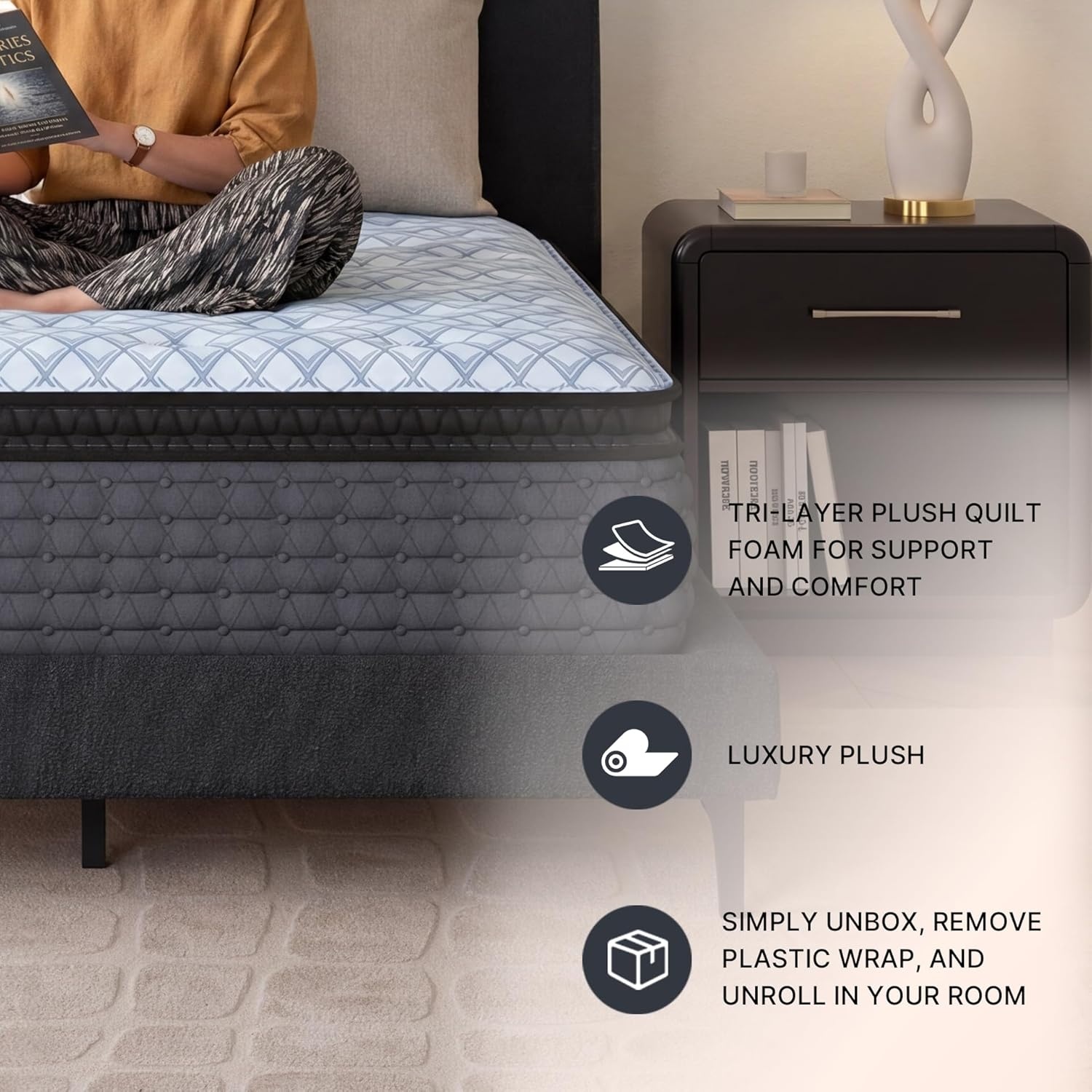 image:imageSignature Design by Ashley Destin Cove Pillow Top Twin Mattress Luxury Plush Feel Cooling Knit Cover Memory Foam and Wrapped Coils FiberglassFree Delivered in a Box for Kids and Guest RoomsQueen