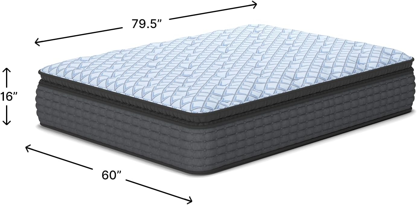 image:imageSignature Design by Ashley Destin Cove Pillow Top Twin Mattress Luxury Plush Feel Cooling Knit Cover Memory Foam and Wrapped Coils FiberglassFree Delivered in a Box for Kids and Guest RoomsQueen