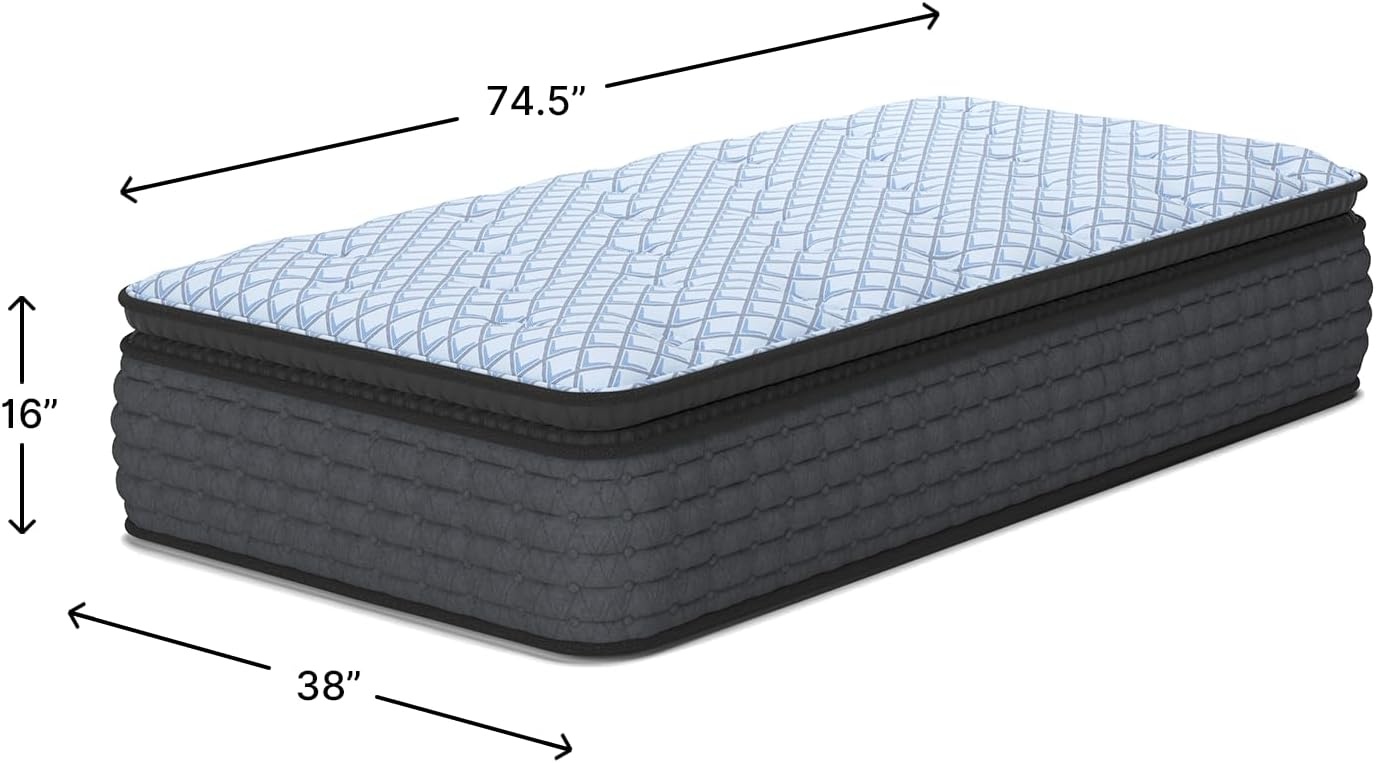 image:imageSignature Design by Ashley Destin Cove Pillow Top Twin Mattress Luxury Plush Feel Cooling Knit Cover Memory Foam and Wrapped Coils FiberglassFree Delivered in a Box for Kids and Guest RoomsTwin