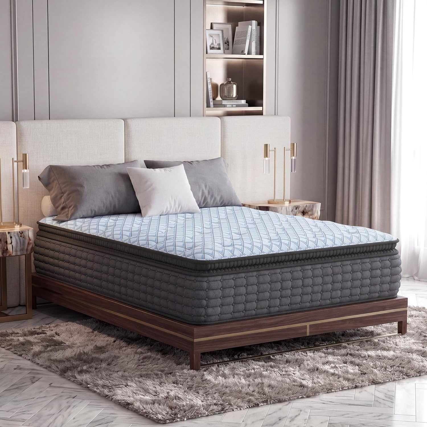 image:imageSignature Design by Ashley Destin Cove Pillow Top Twin Mattress Luxury Plush Feel Cooling Knit Cover Memory Foam and Wrapped Coils FiberglassFree Delivered in a Box for Kids and Guest RoomsQueen