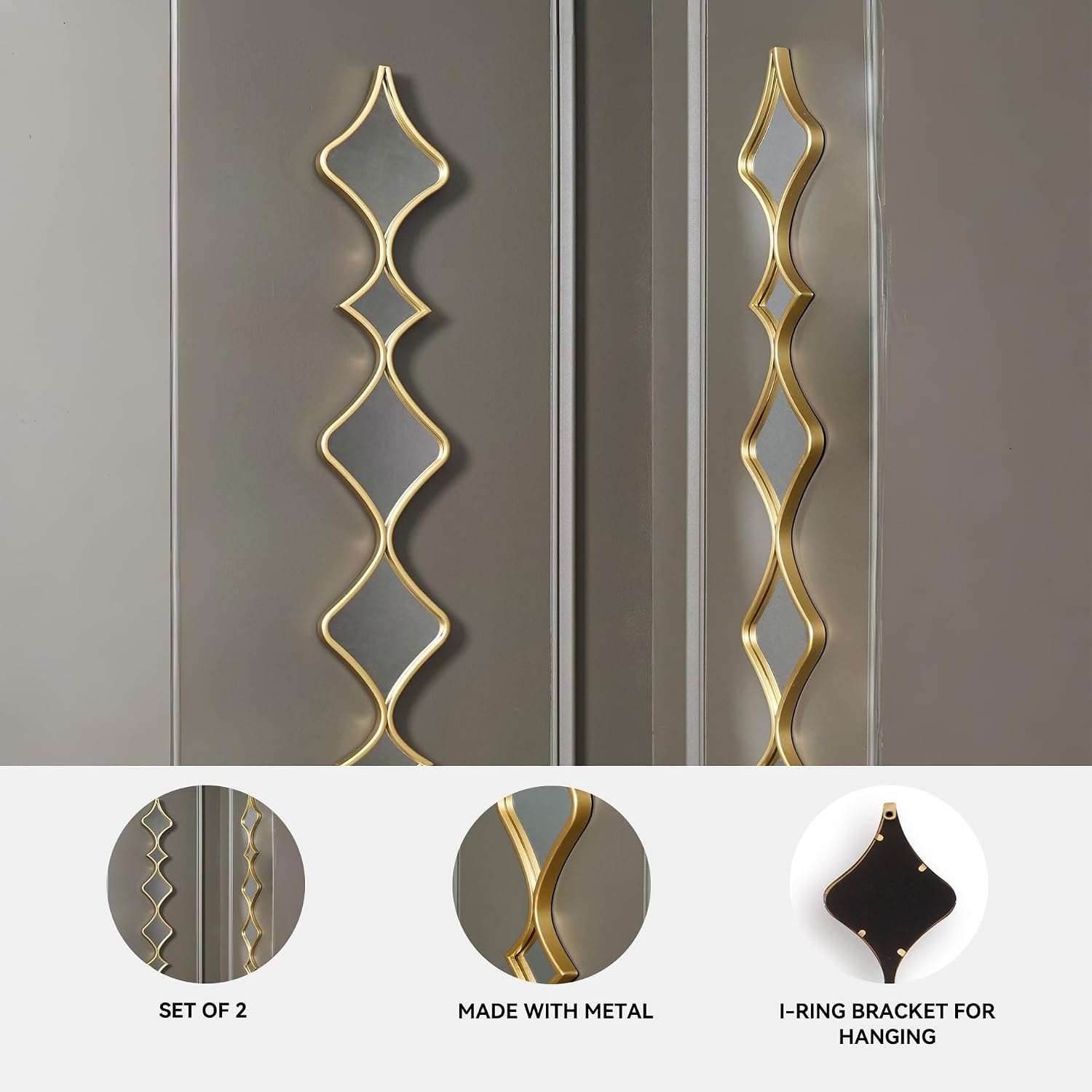 image:imageSignature Design by Ashley Harriswood Art Deco Accent Mirror Set with Thin Frame Set of 2 Gold
