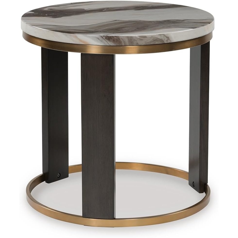 image:imageSignature Design by Ashley Hannodream Modern End Table with Architectural Geometry Design Dark BrownBrownBrass Finish