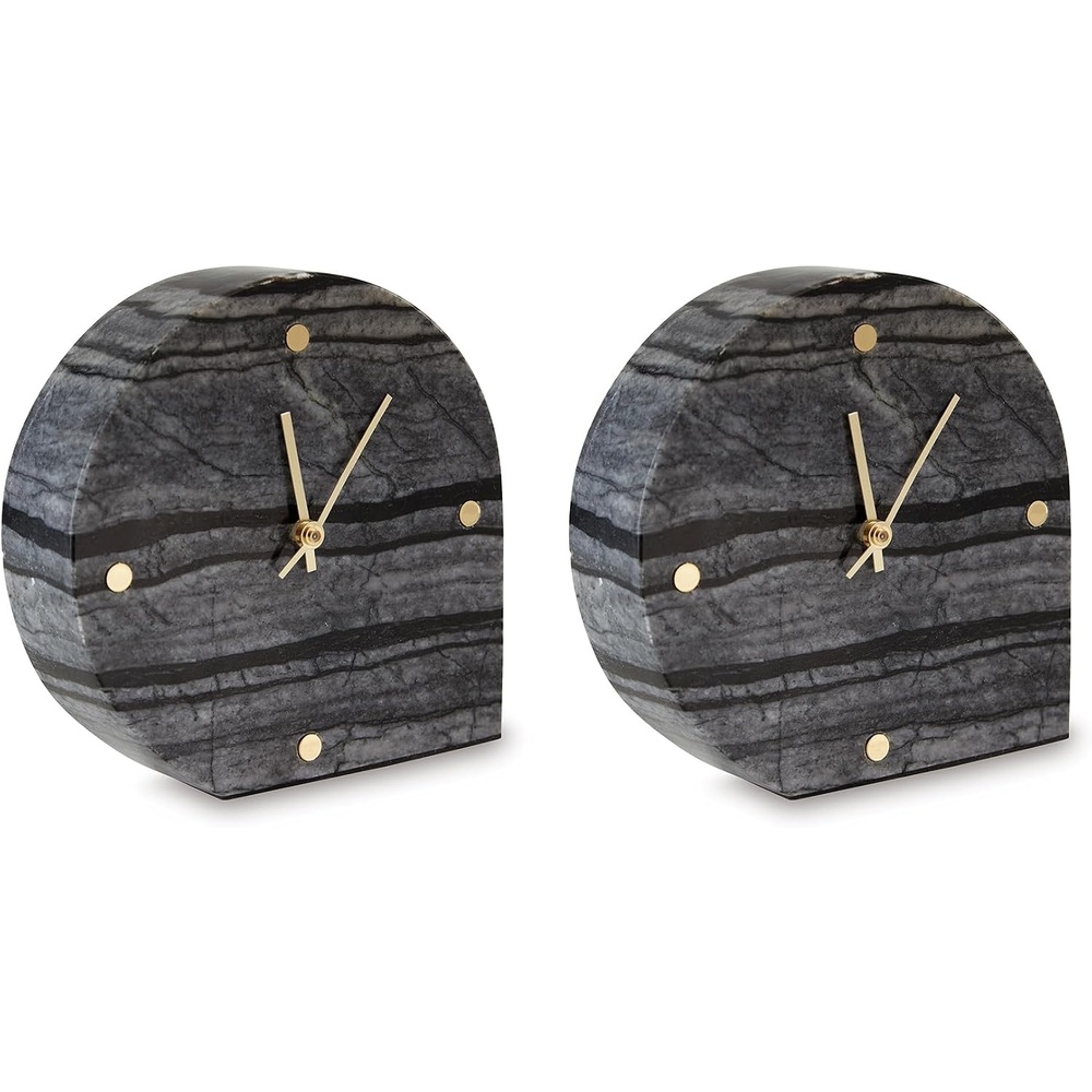 image:imageSignature Design by Ashley Janmour Minimalist Marble Analog Table Clock Set of 2 Black amp Gold
