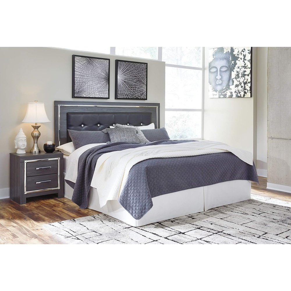 image:imageSignature Design by Ashley Lodanna Glam Faux Leather Panel Headboard with LED Lights ONLY King amp California King GrayKingCal King