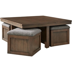 Signature Design by Ashley Boardernest Casual Coffee Table with 4 Storage Stools, Dark Brown