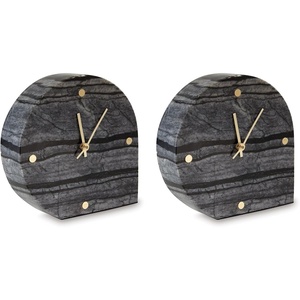 Signature Design by Ashley Janmour Minimalist Marble Analog Table Clock, Set of 2, Black & Gold
