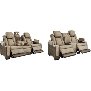 Signature Design by Ashley Next-Gen DuraPella Power Reclining Sofa with Adjustable Headrest, Sand & Next-Gen DuraPella Power Reclining Loveseat with Console & Adjustable Headrest, Sand(Sofa + Loveseat)