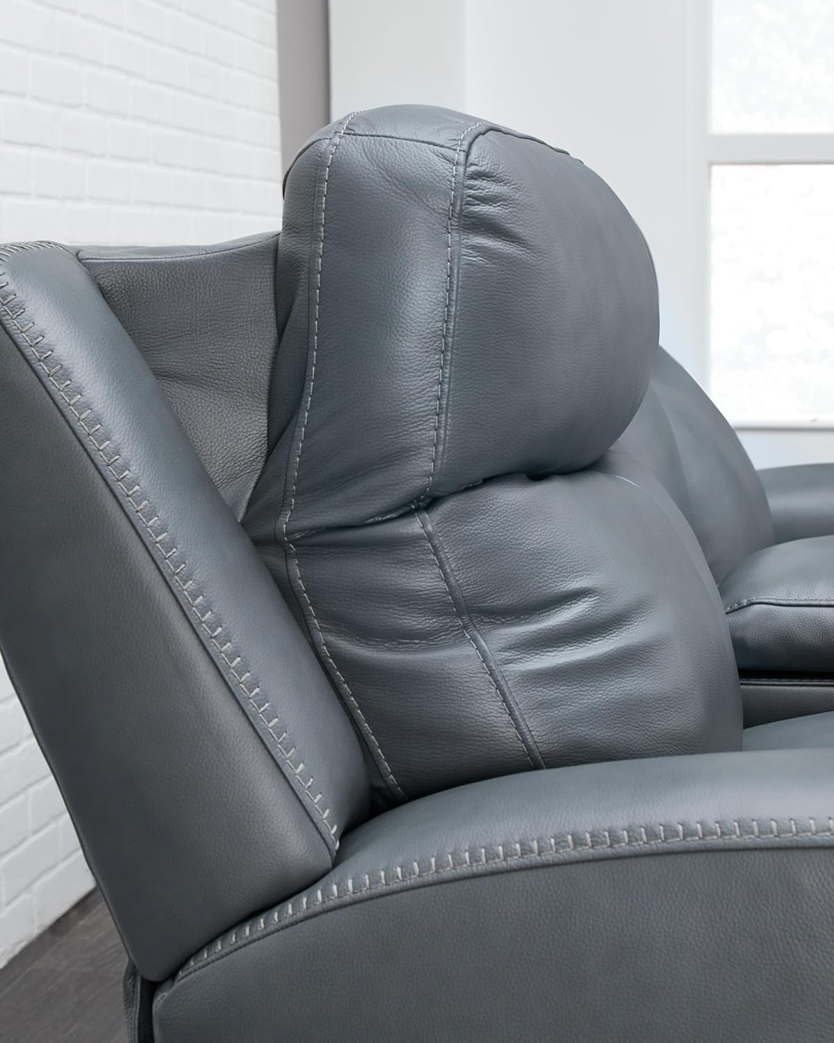 image:imageSignature Design by Ashley Mindanao Contemporary Leather Match Upholstered Power Recliner with Adjustable Headrest Gray