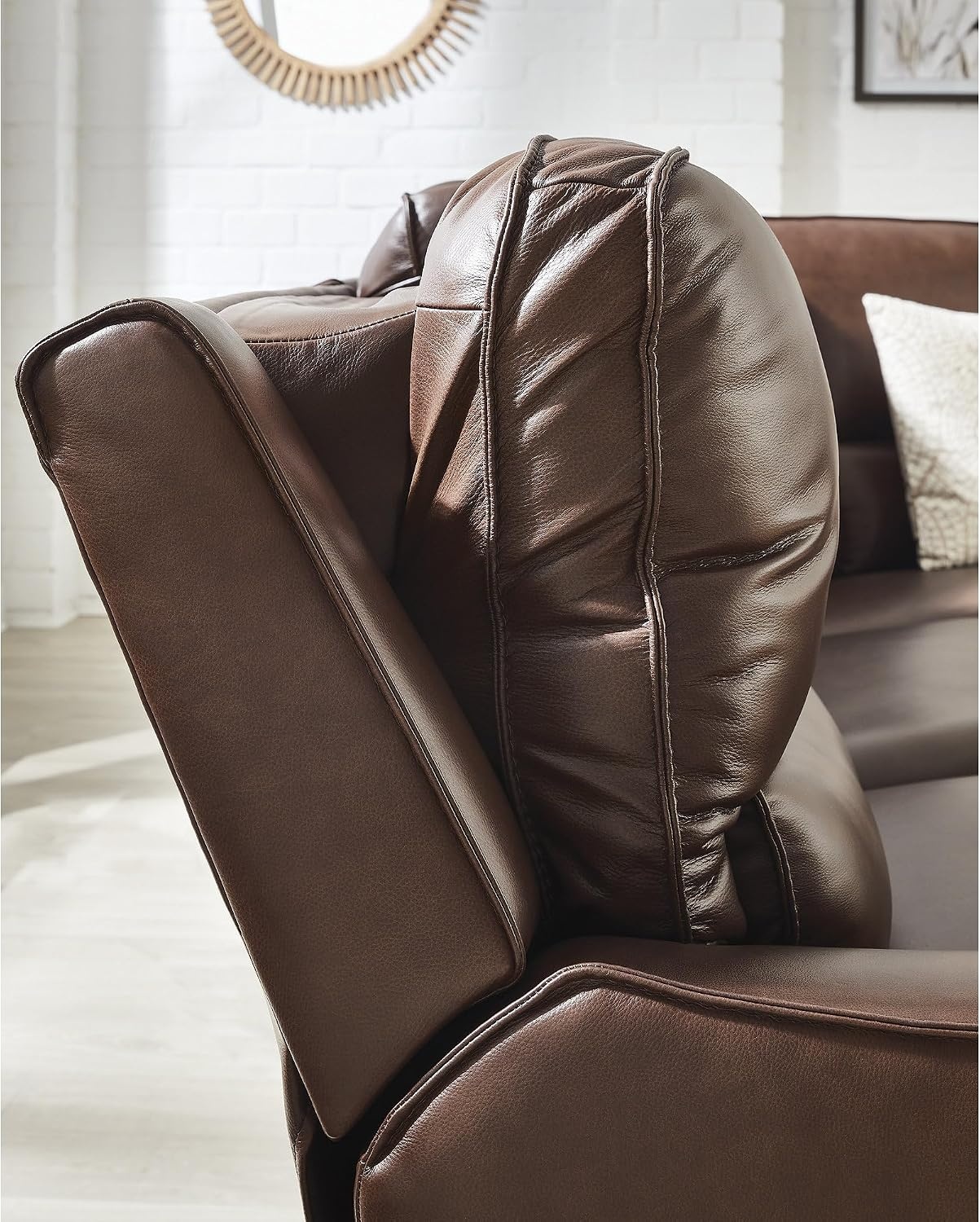 image:imageSignature Design by Ashley Silverbrooke Contemporary Leather Match 6Piece Power Reclining Sectional with Chaise Adjustable Headrest USB Ports and Storage Dark Brown