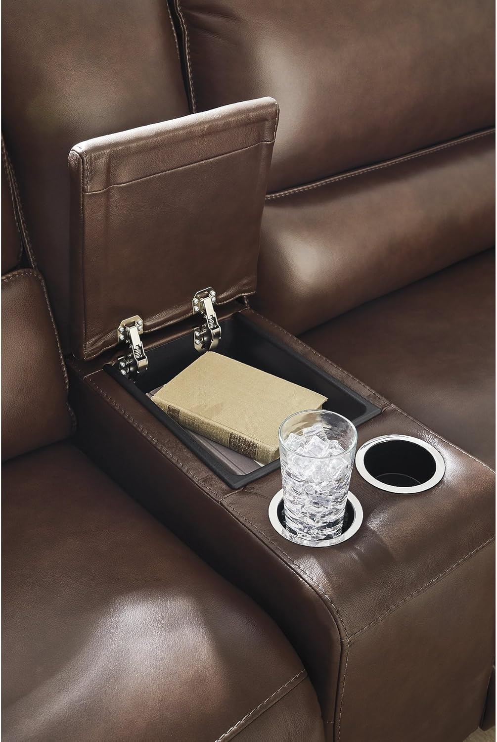 image:imageSignature Design by Ashley Silverbrooke Contemporary Leather Match 6Piece Power Reclining Sectional with Chaise Adjustable Headrest USB Ports and Storage Dark Brown