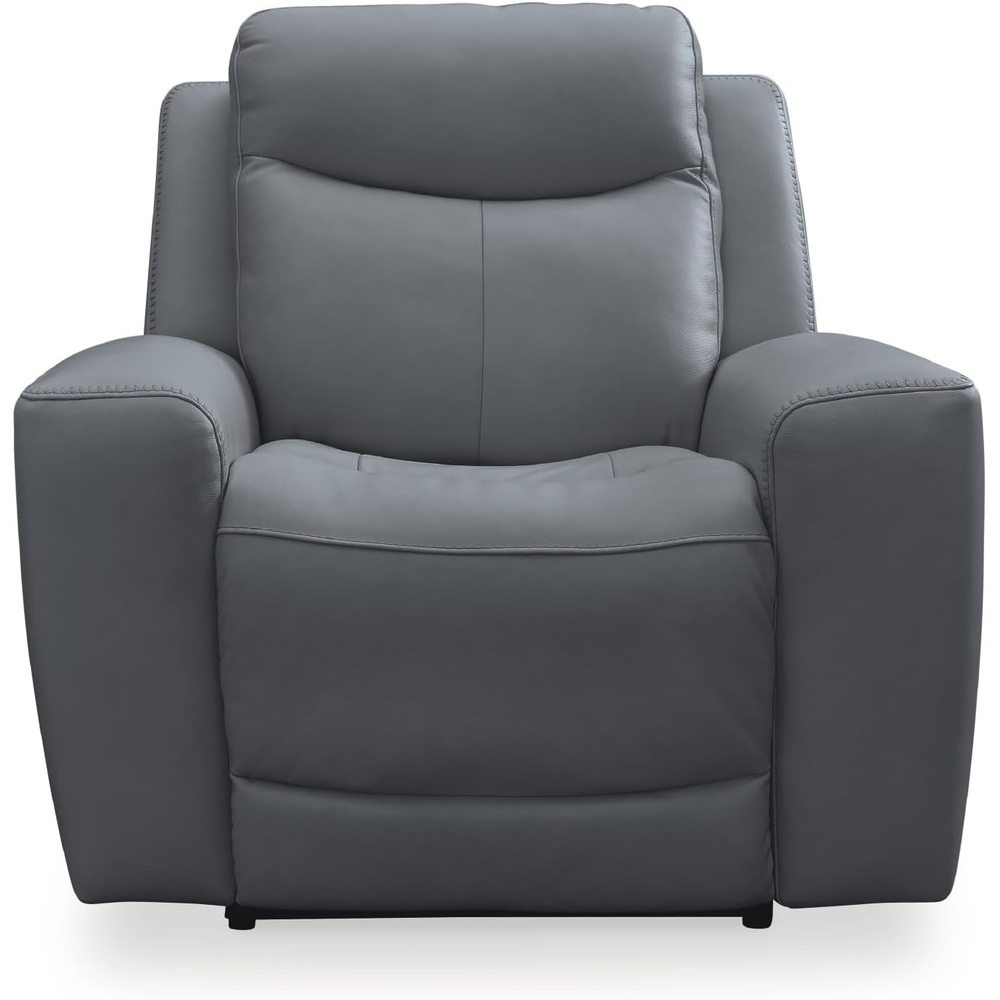 image:imageSignature Design by Ashley Mindanao Contemporary Leather Match Upholstered Power Recliner with Adjustable Headrest Gray