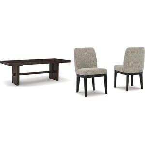Signature Design by Ashley Burkhaus Traditional Rectangle Extension Dining Room Table, Dark Brown & Burkhaus Traditional Upholstered Dining Chair, Set of 2, Dark Brown