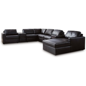 Signature Design by Ashley Modmax II Sectional Sofa with Chaise and Audio Consoles, Modular Design, Top Grain Leather Seating, Sectionals for Living Room Entertainment and Lounging, Black