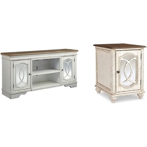 Signature Ashley Realyn Farmhouse TV Stand and Chair Side End Table