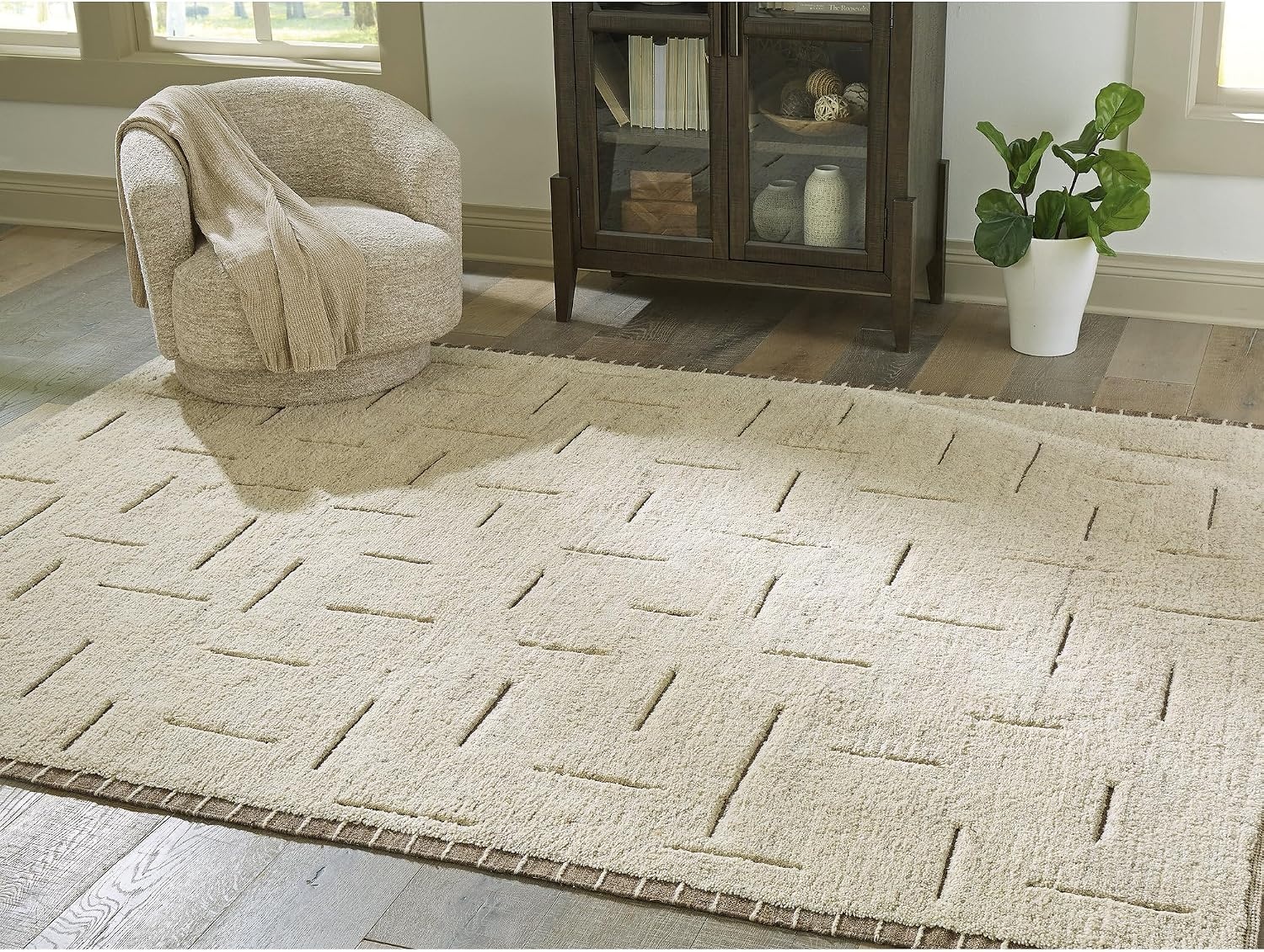 image:imageSignature Design by Ashley Clayman Scandinavian Handwoven 8 x 10 Large Rug Beige amp Dark Brown