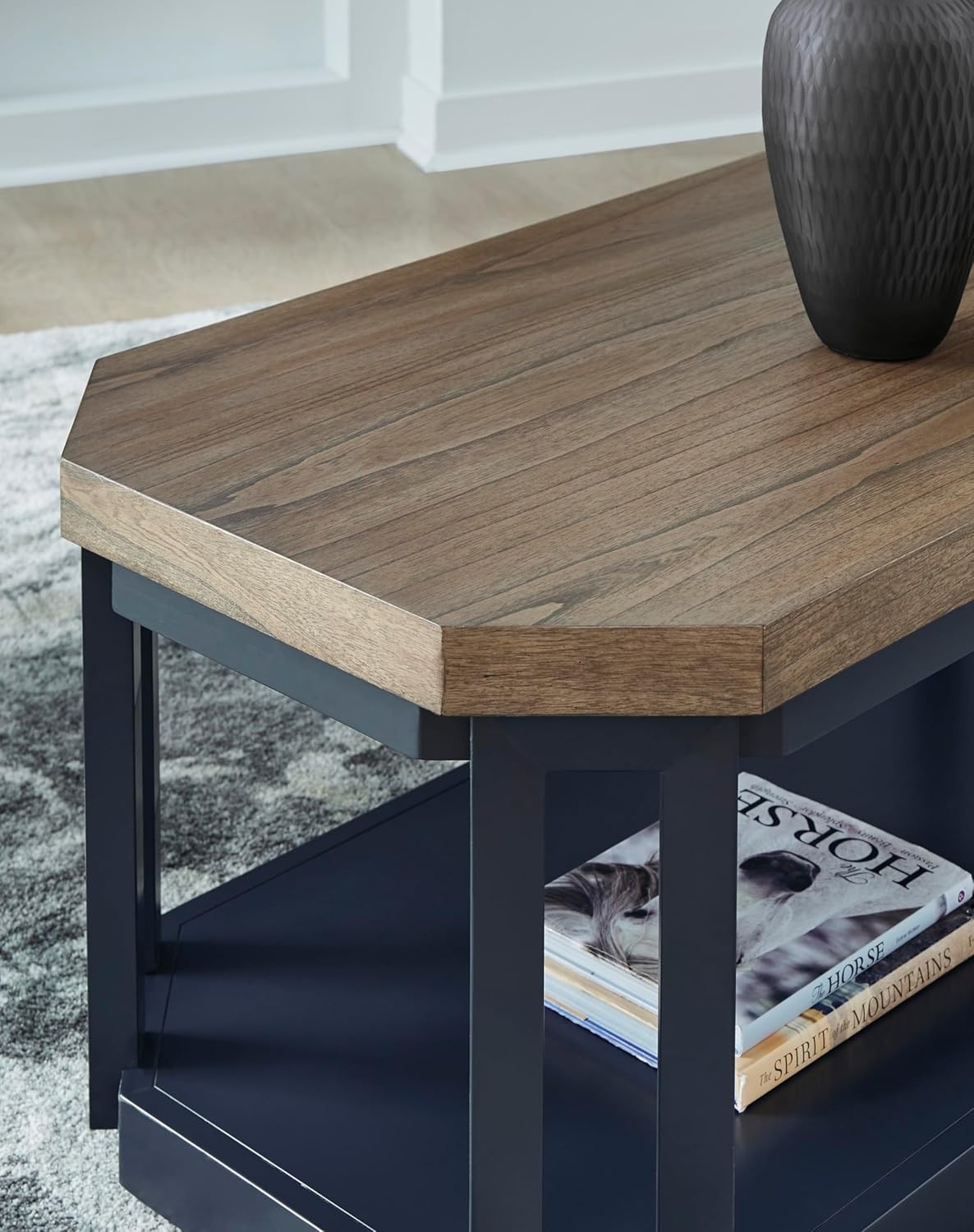 image:imageSignature Design by Ashley Landocken Contemporary Occasional Table Set with Open Shelves and Casters Set of 3 Light Brown amp Blue