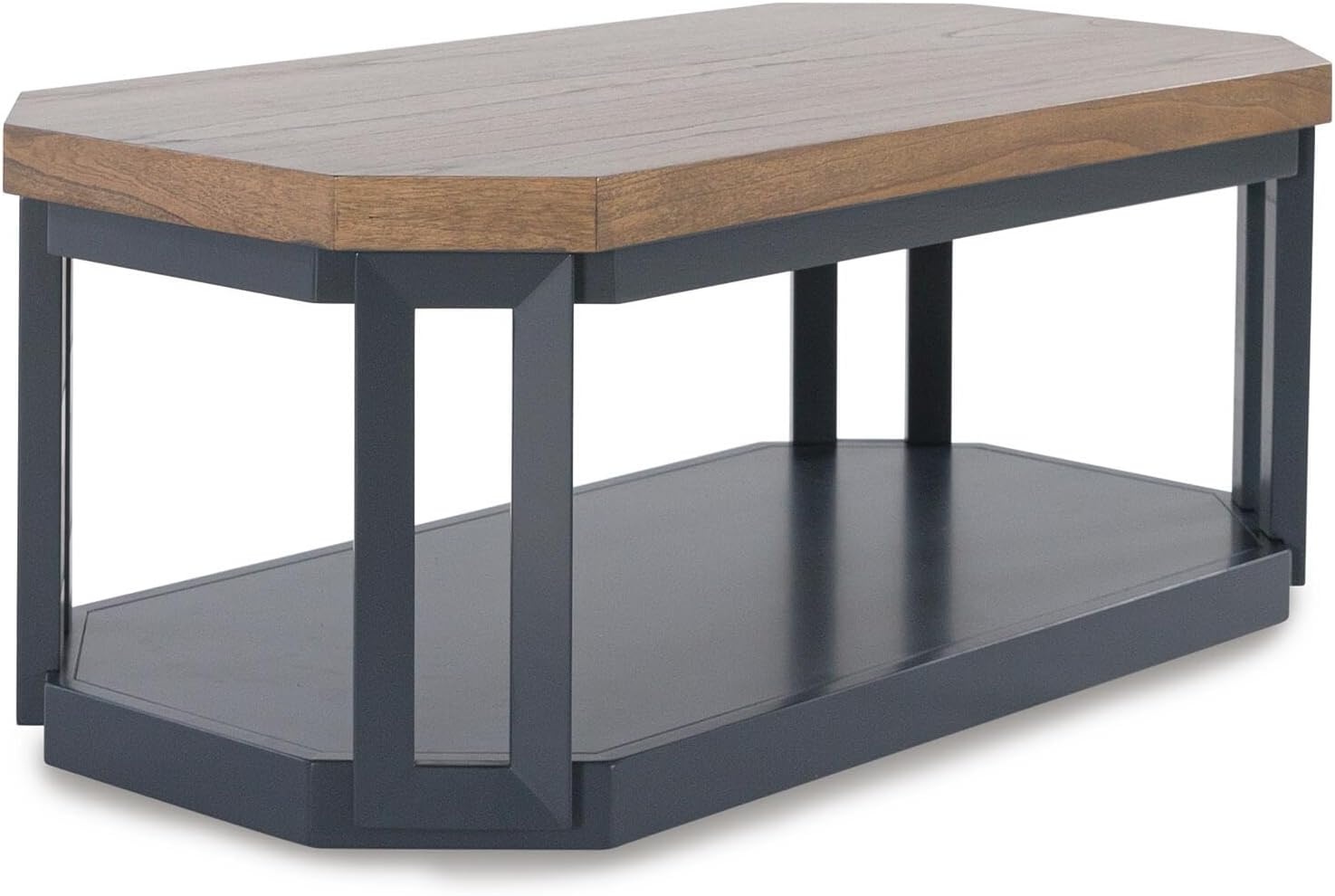 image:imageSignature Design by Ashley Landocken Contemporary Occasional Table Set with Open Shelves and Casters Set of 3 Light Brown amp Blue