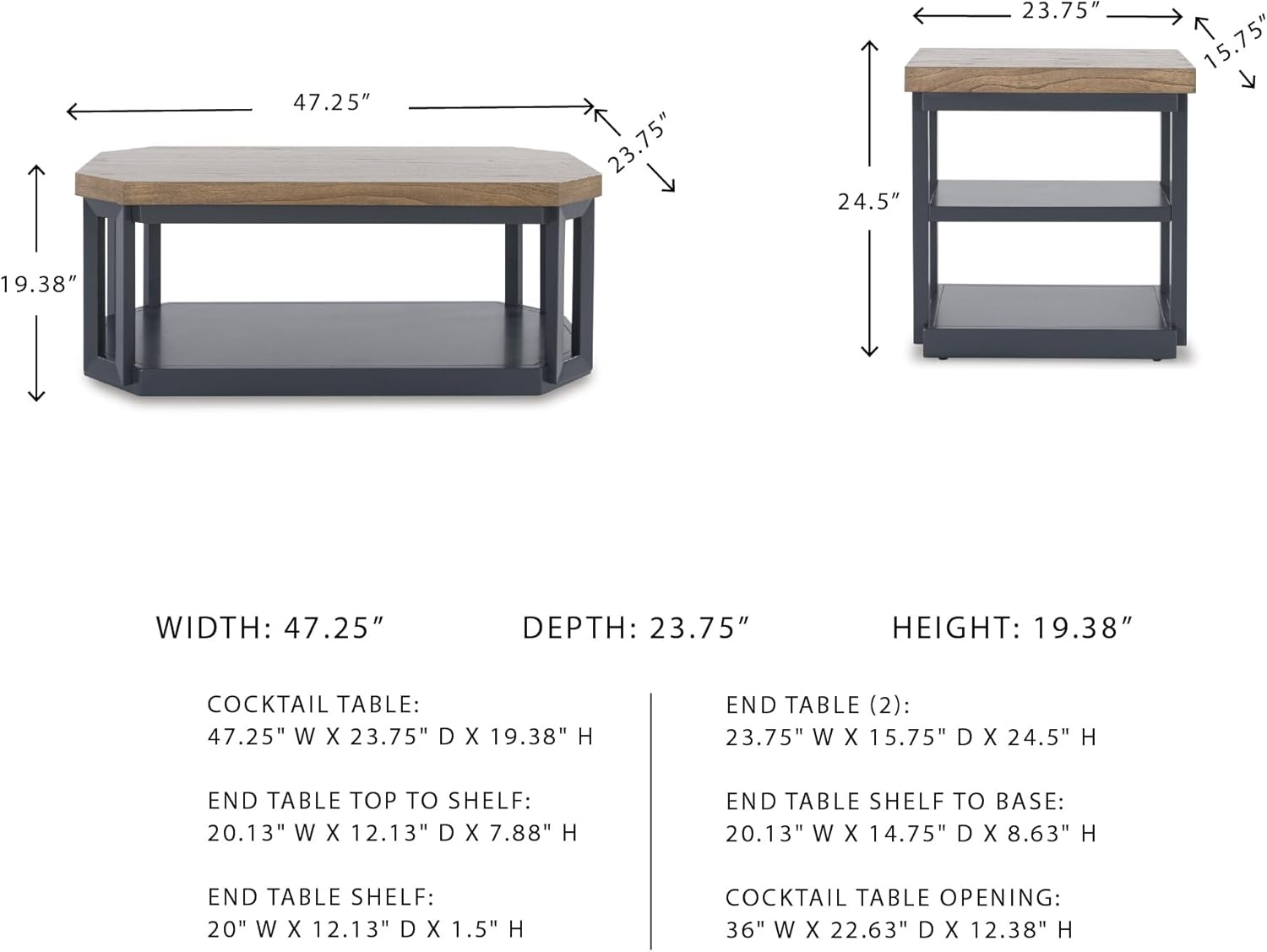 image:imageSignature Design by Ashley Landocken Contemporary Occasional Table Set with Open Shelves and Casters Set of 3 Light Brown amp Blue