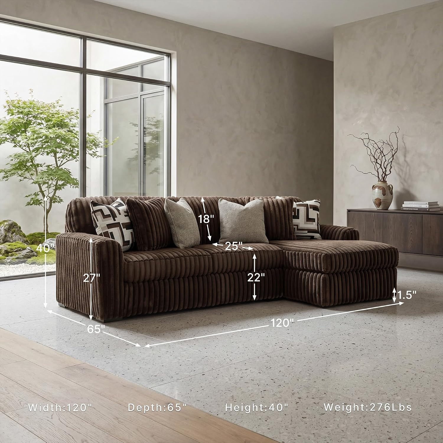 image:imageSignature Design by Ashley MidnightMadness Sectional UShape 3Piece Double Chaise Plush Jumbo Corduroy Upholstery Oversized Lounging for Family Movie Nights 150 W Chocolate BrownBrown