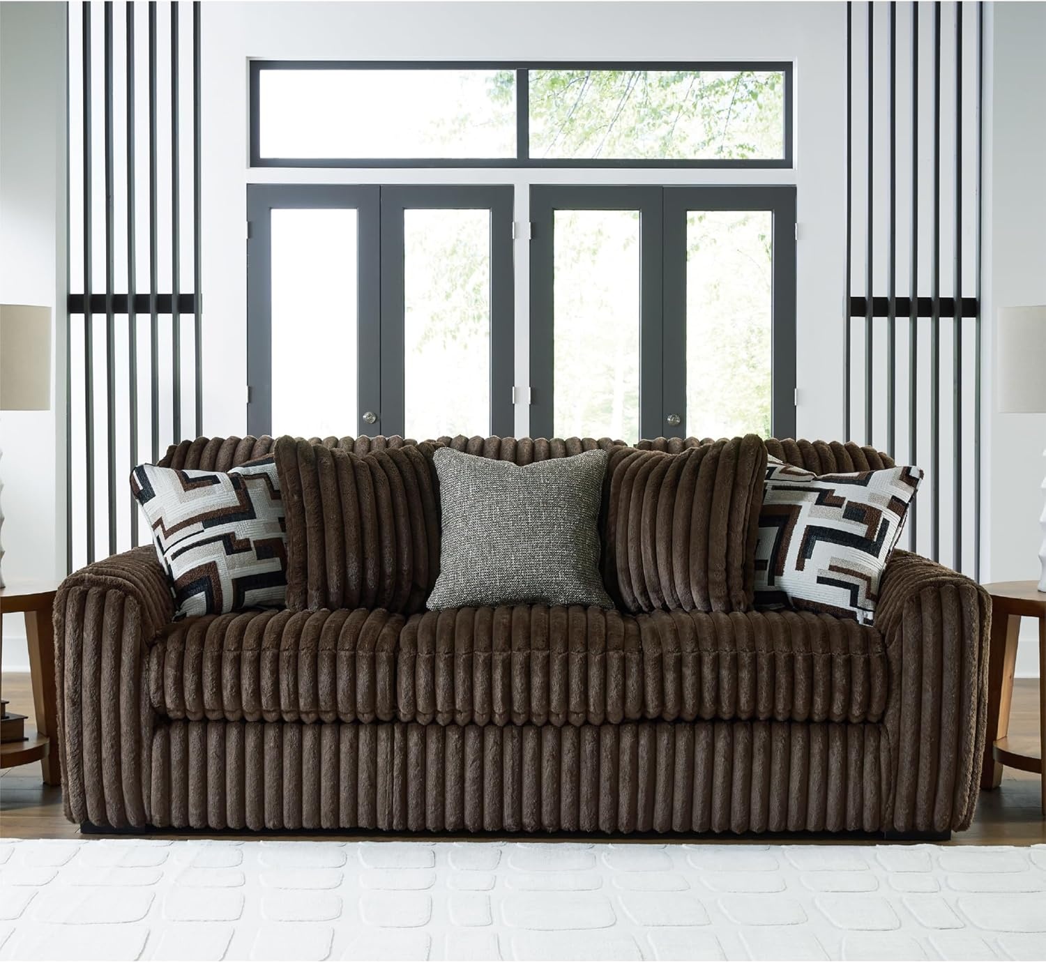 image:imageSignature Design by Ashley MidnightMadness Sectional UShape 3Piece Double Chaise Plush Jumbo Corduroy Upholstery Oversized Lounging for Family Movie Nights 150 W Chocolate BrownBrown