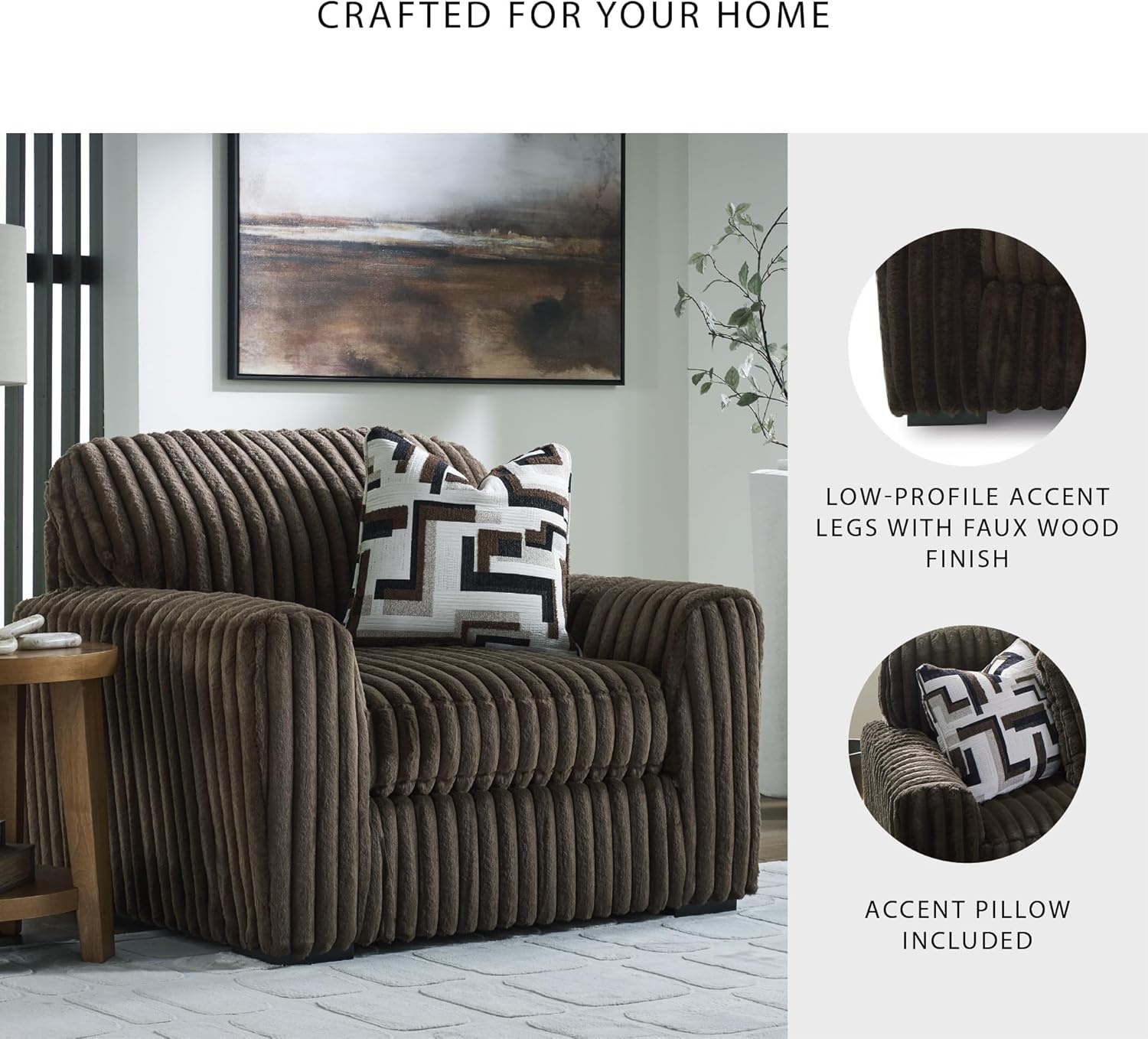 image:imageSignature Design by Ashley MidnightMadness Sectional UShape 3Piece Double Chaise Plush Jumbo Corduroy Upholstery Oversized Lounging for Family Movie Nights 150 W Chocolate BrownBrown
