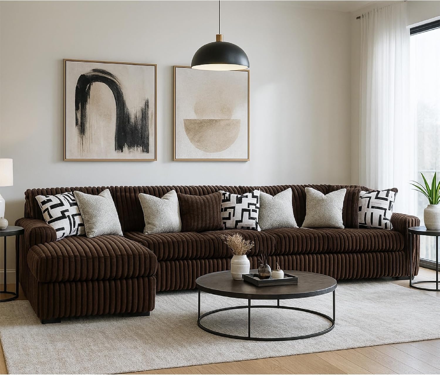 image:imageSignature Design by Ashley MidnightMadness Sectional UShape 3Piece Double Chaise Plush Jumbo Corduroy Upholstery Oversized Lounging for Family Movie Nights 150 W Chocolate BrownBrown