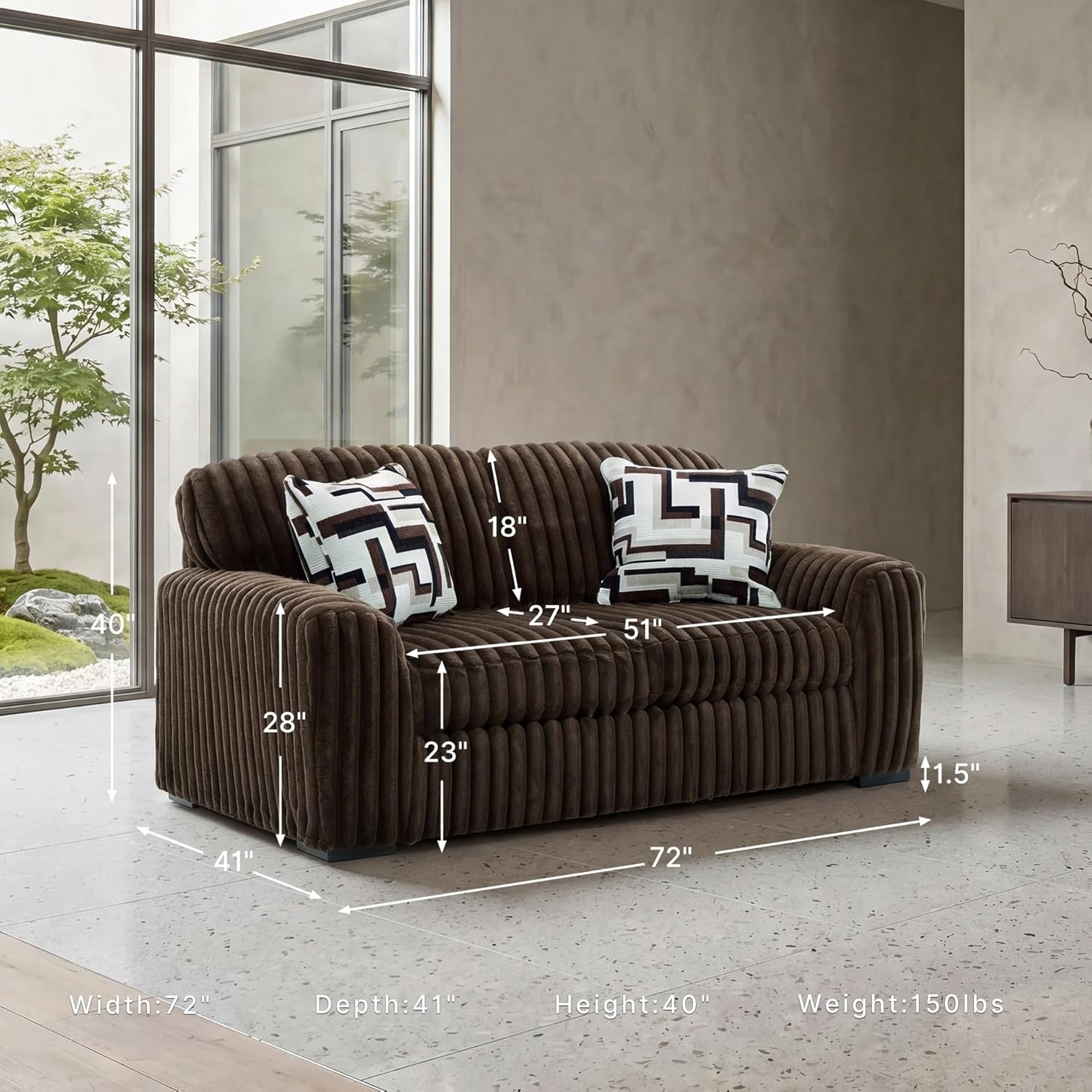 image:imageSignature Design by Ashley MidnightMadness Sectional UShape 3Piece Double Chaise Plush Jumbo Corduroy Upholstery Oversized Lounging for Family Movie Nights 150 W Chocolate BrownBrown