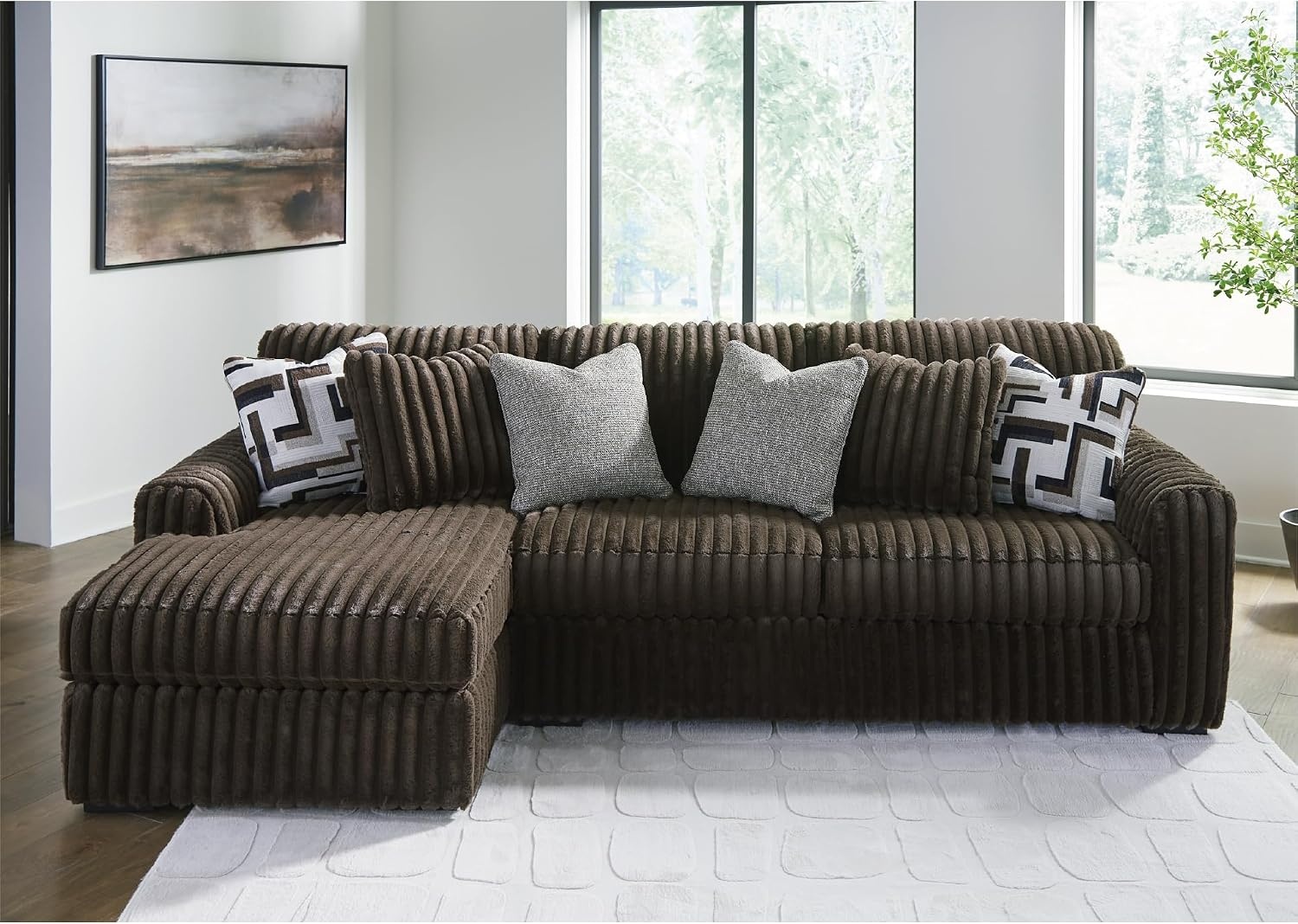 image:imageSignature Design by Ashley MidnightMadness Sectional UShape 3Piece Double Chaise Plush Jumbo Corduroy Upholstery Oversized Lounging for Family Movie Nights 150 W Chocolate BrownBrown