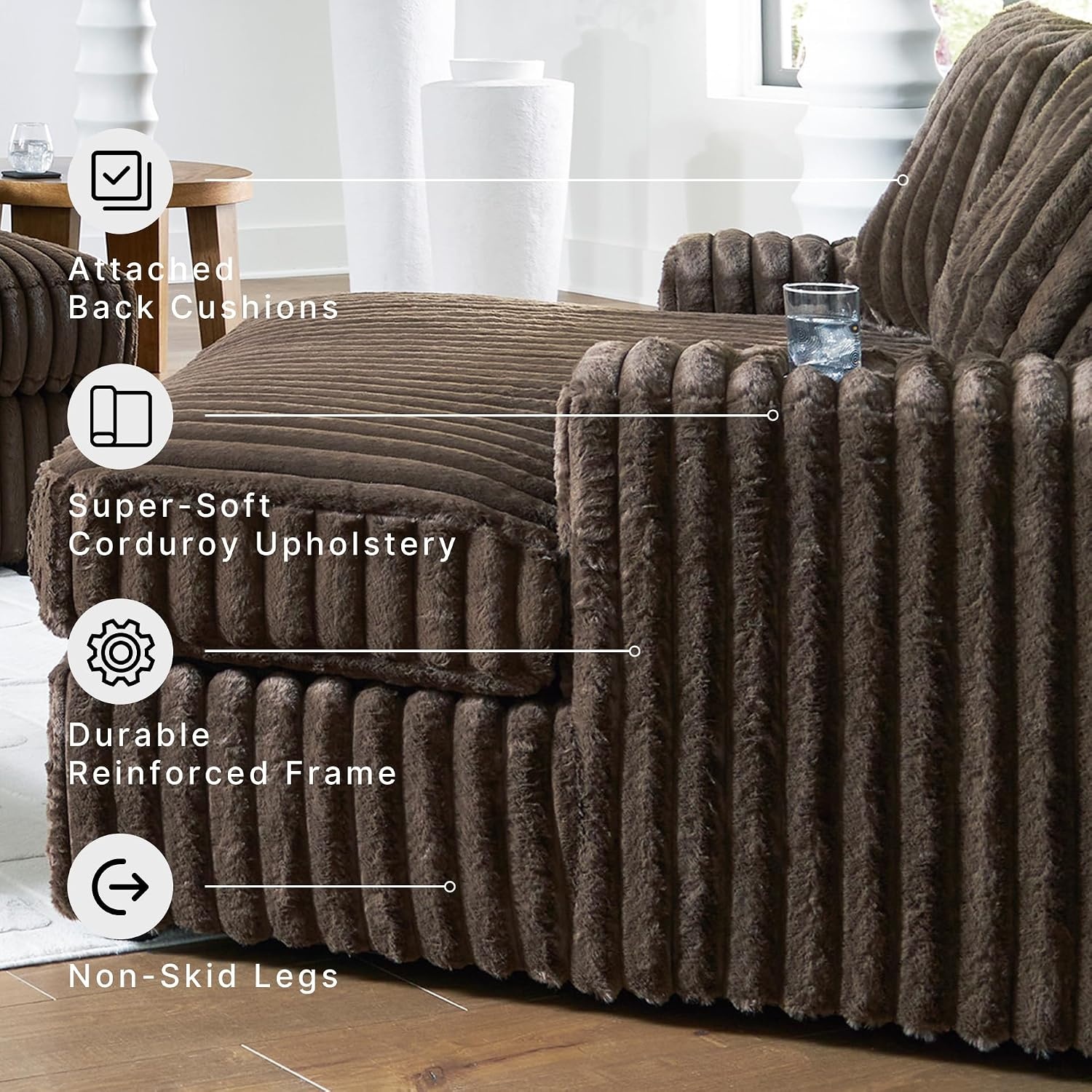 image:imageSignature Design by Ashley MidnightMadness Sectional UShape 3Piece Double Chaise Plush Jumbo Corduroy Upholstery Oversized Lounging for Family Movie Nights 150 W Chocolate BrownBrown