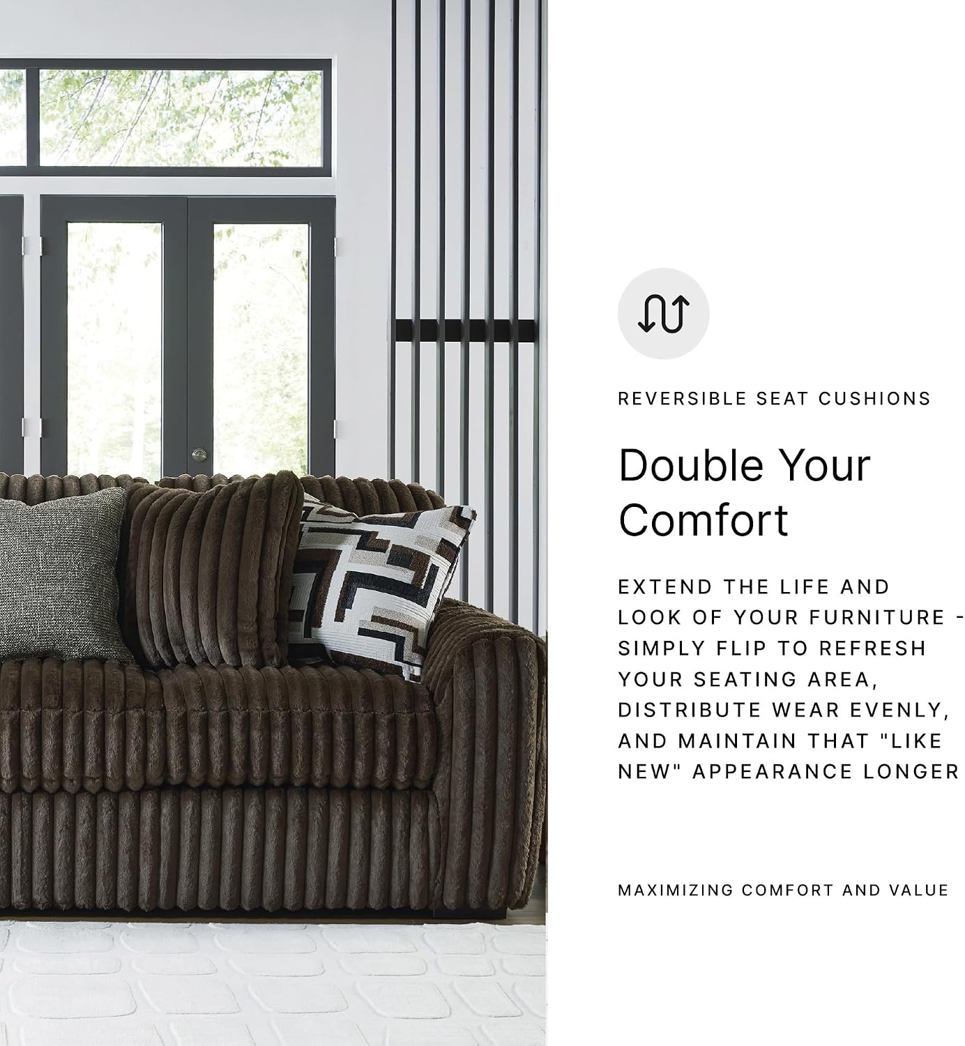 image:imageSignature Design by Ashley MidnightMadness Sectional UShape 3Piece Double Chaise Plush Jumbo Corduroy Upholstery Oversized Lounging for Family Movie Nights 150 W Chocolate BrownBrown