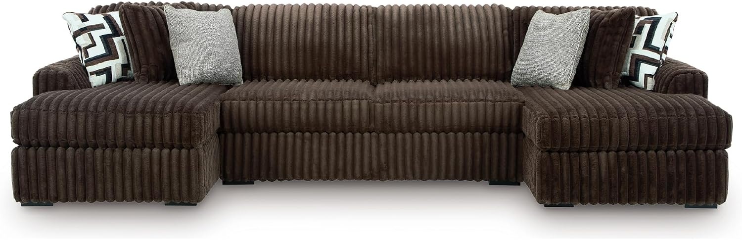 image:imageSignature Design by Ashley MidnightMadness Sectional UShape 3Piece Double Chaise Plush Jumbo Corduroy Upholstery Oversized Lounging for Family Movie Nights 150 W Chocolate BrownBrown