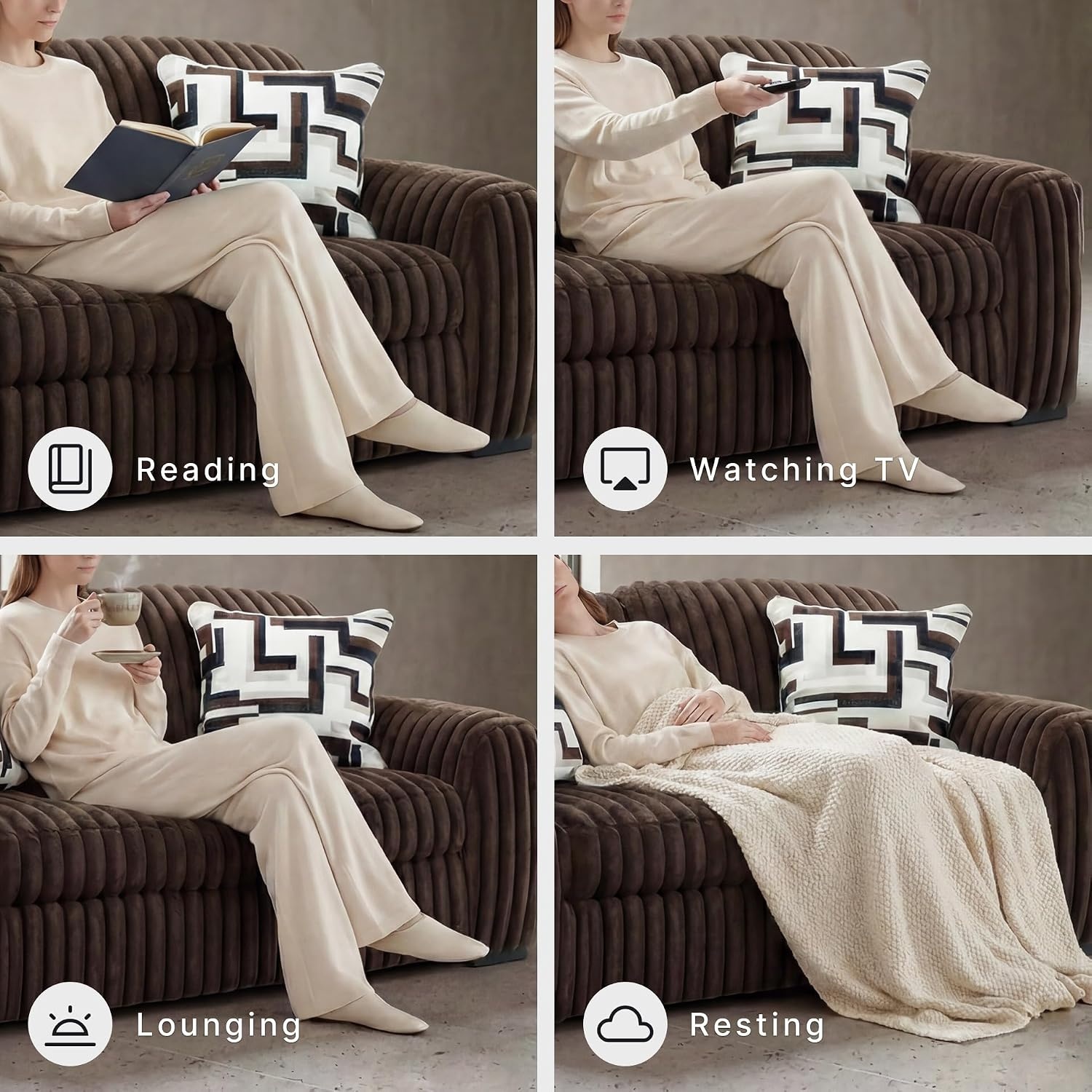 image:imageSignature Design by Ashley MidnightMadness Sectional UShape 3Piece Double Chaise Plush Jumbo Corduroy Upholstery Oversized Lounging for Family Movie Nights 150 W Chocolate BrownBrown