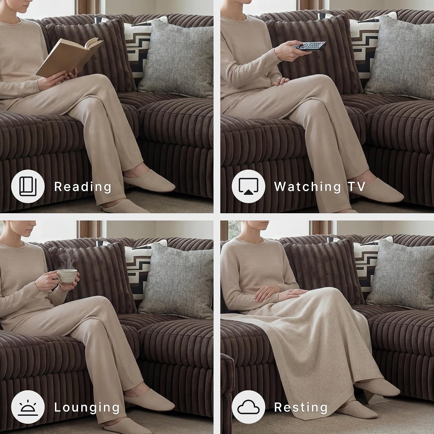 image:imageSignature Design by Ashley MidnightMadness Sectional UShape 3Piece Double Chaise Plush Jumbo Corduroy Upholstery Oversized Lounging for Family Movie Nights 150 W Chocolate BrownBrown