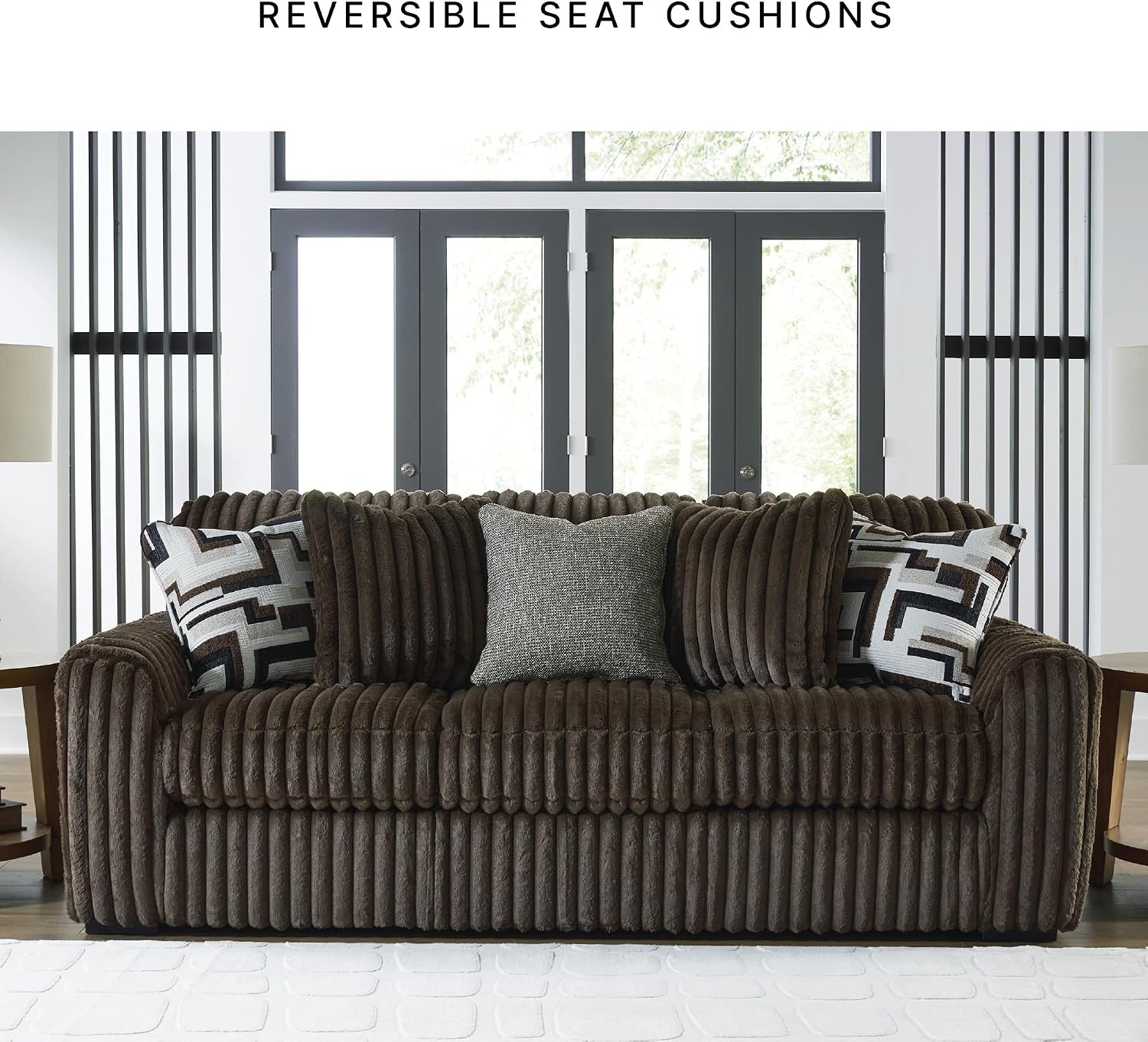 image:imageSignature Design by Ashley MidnightMadness Sectional UShape 3Piece Double Chaise Plush Jumbo Corduroy Upholstery Oversized Lounging for Family Movie Nights 150 W Chocolate BrownBrown
