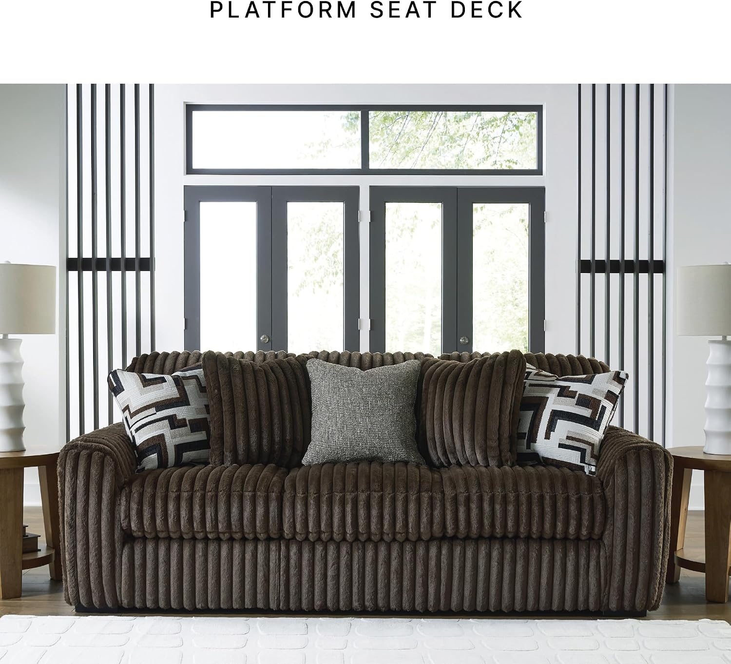 image:imageSignature Design by Ashley MidnightMadness Sectional UShape 3Piece Double Chaise Plush Jumbo Corduroy Upholstery Oversized Lounging for Family Movie Nights 150 W Chocolate BrownBrown