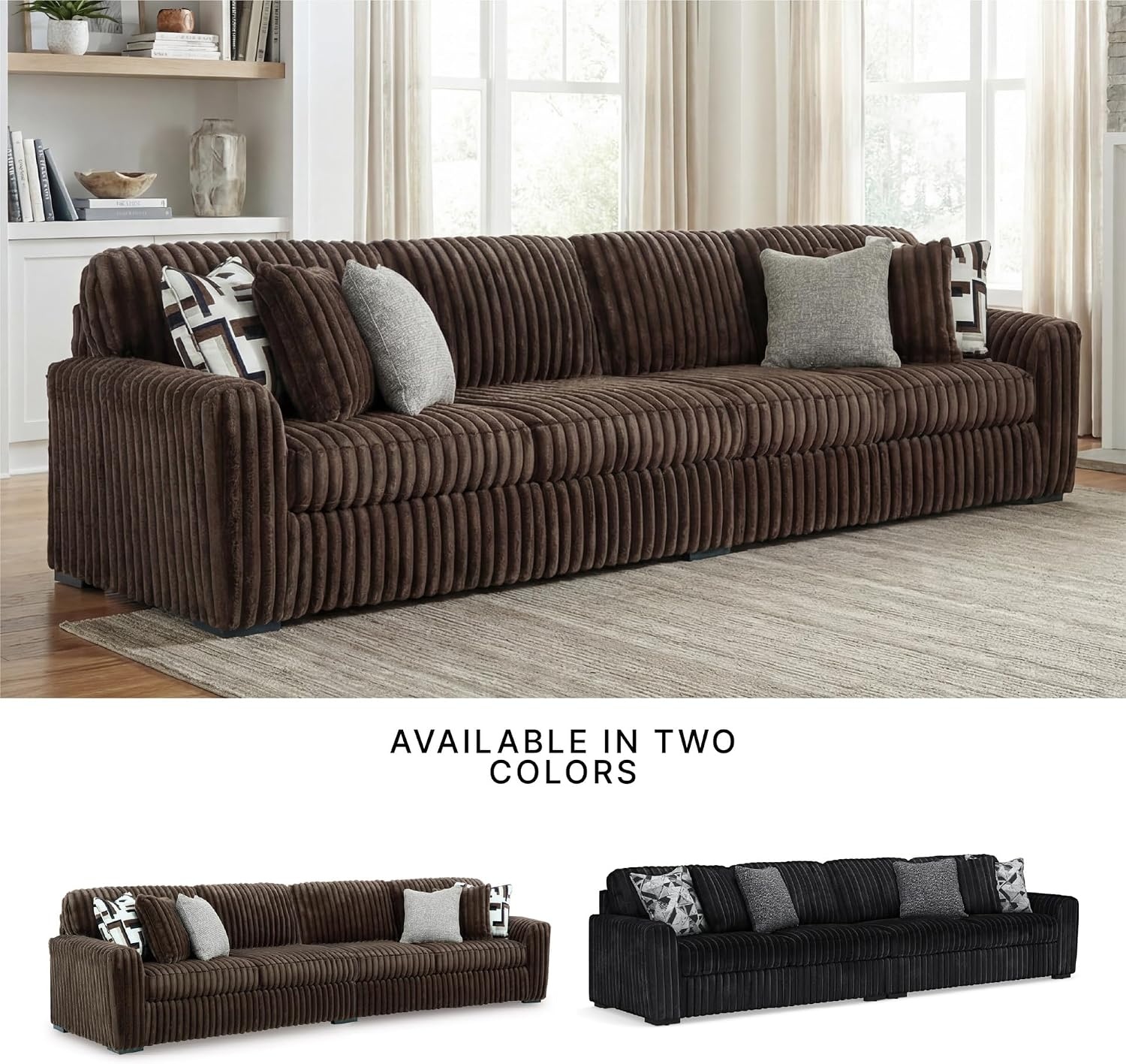 image:imageSignature Design by Ashley MidnightMadness Sectional UShape 3Piece Double Chaise Plush Jumbo Corduroy Upholstery Oversized Lounging for Family Movie Nights 150 W Chocolate BrownBrown