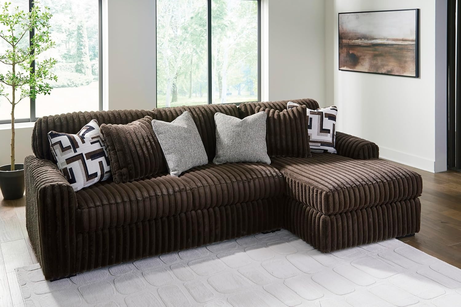 image:imageSignature Design by Ashley MidnightMadness Sectional UShape 3Piece Double Chaise Plush Jumbo Corduroy Upholstery Oversized Lounging for Family Movie Nights 150 W Chocolate BrownBrown