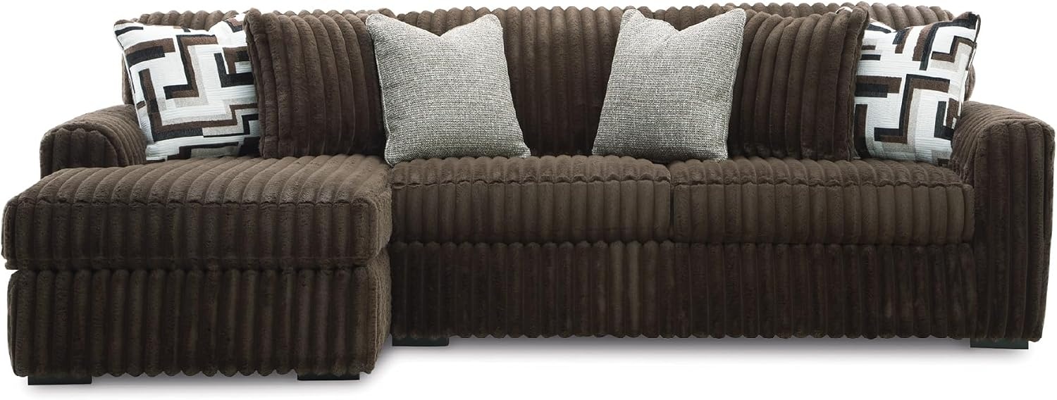 image:imageSignature Design by Ashley MidnightMadness Sectional UShape 3Piece Double Chaise Plush Jumbo Corduroy Upholstery Oversized Lounging for Family Movie Nights 150 W Chocolate BrownBrown